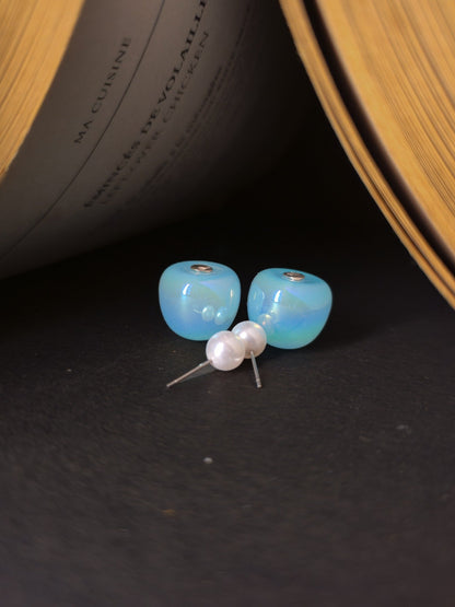 Iridescent stud with blue opal stone