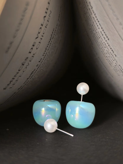 Iridescent stud with blue opal stone