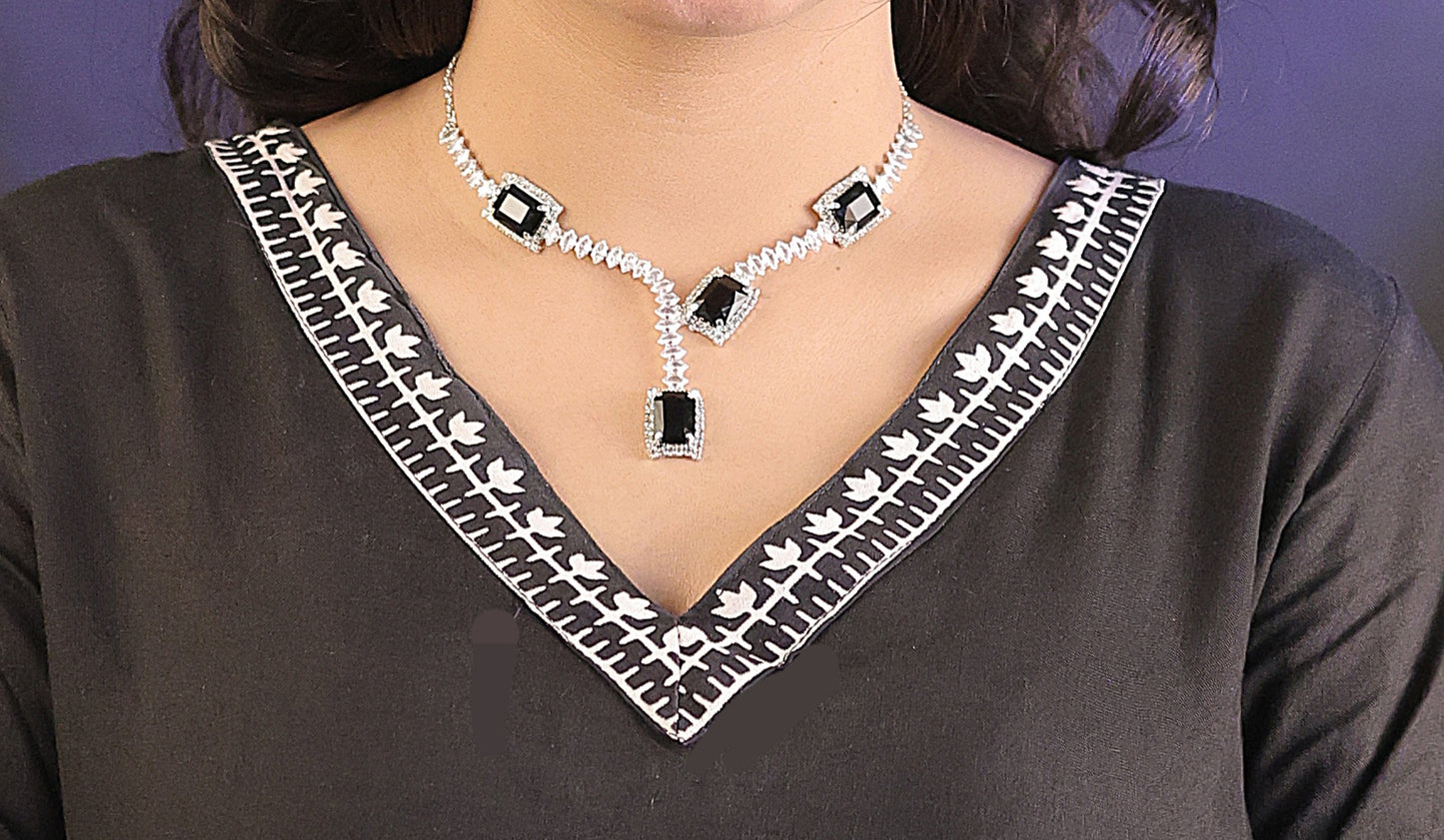 Elegant Rectangular Black Onyx (Y- Necklace )