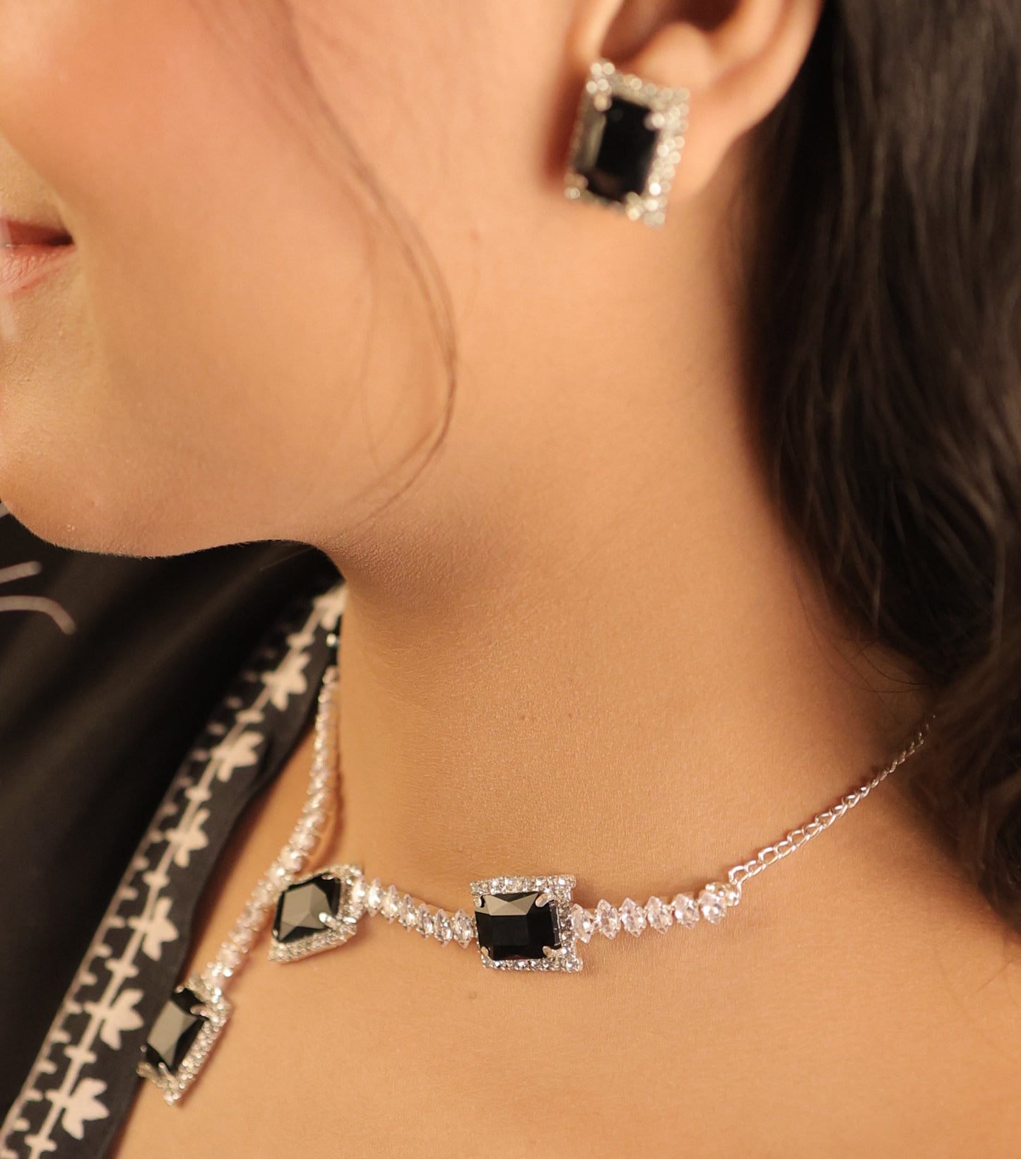Elegant Rectangular Black Onyx (Y- Necklace )