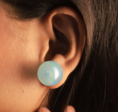 Iridescent stud with blue opal stone