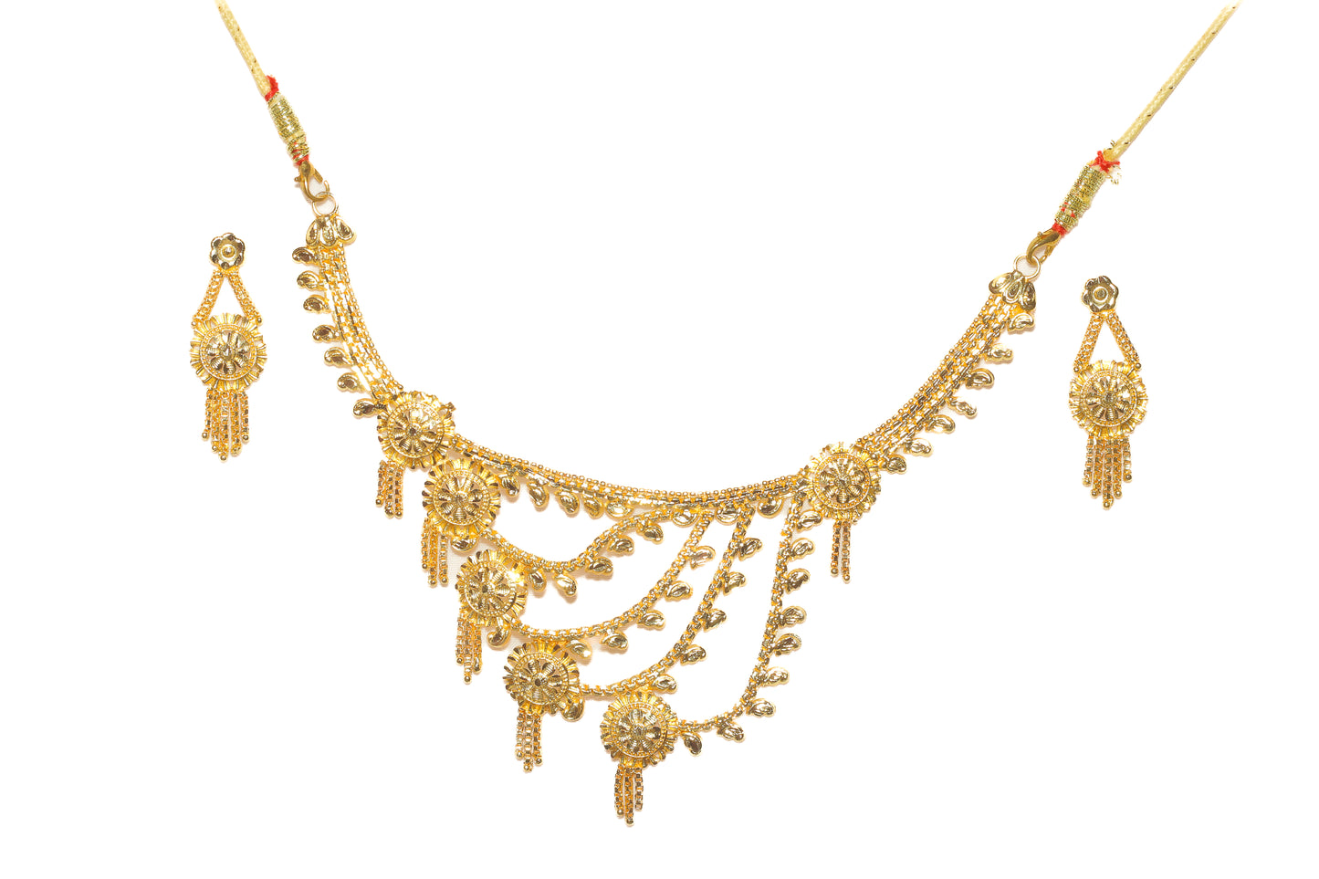 Golden Bloom Necklace with Earrings